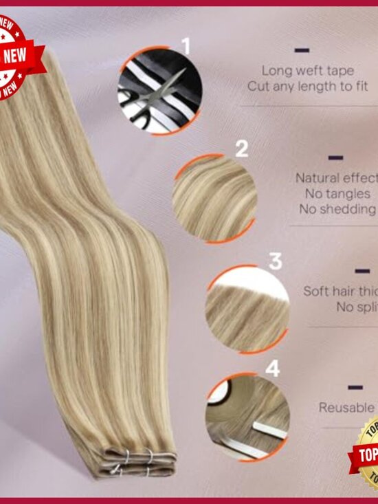 Remy Human Hair Extensions 24 Inch Tape Weft 50g Piece main image 5